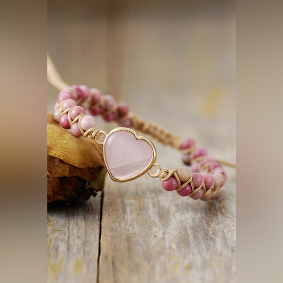 Rose Quartz Heart Beaded Bracelet - Picture 1 of 4
